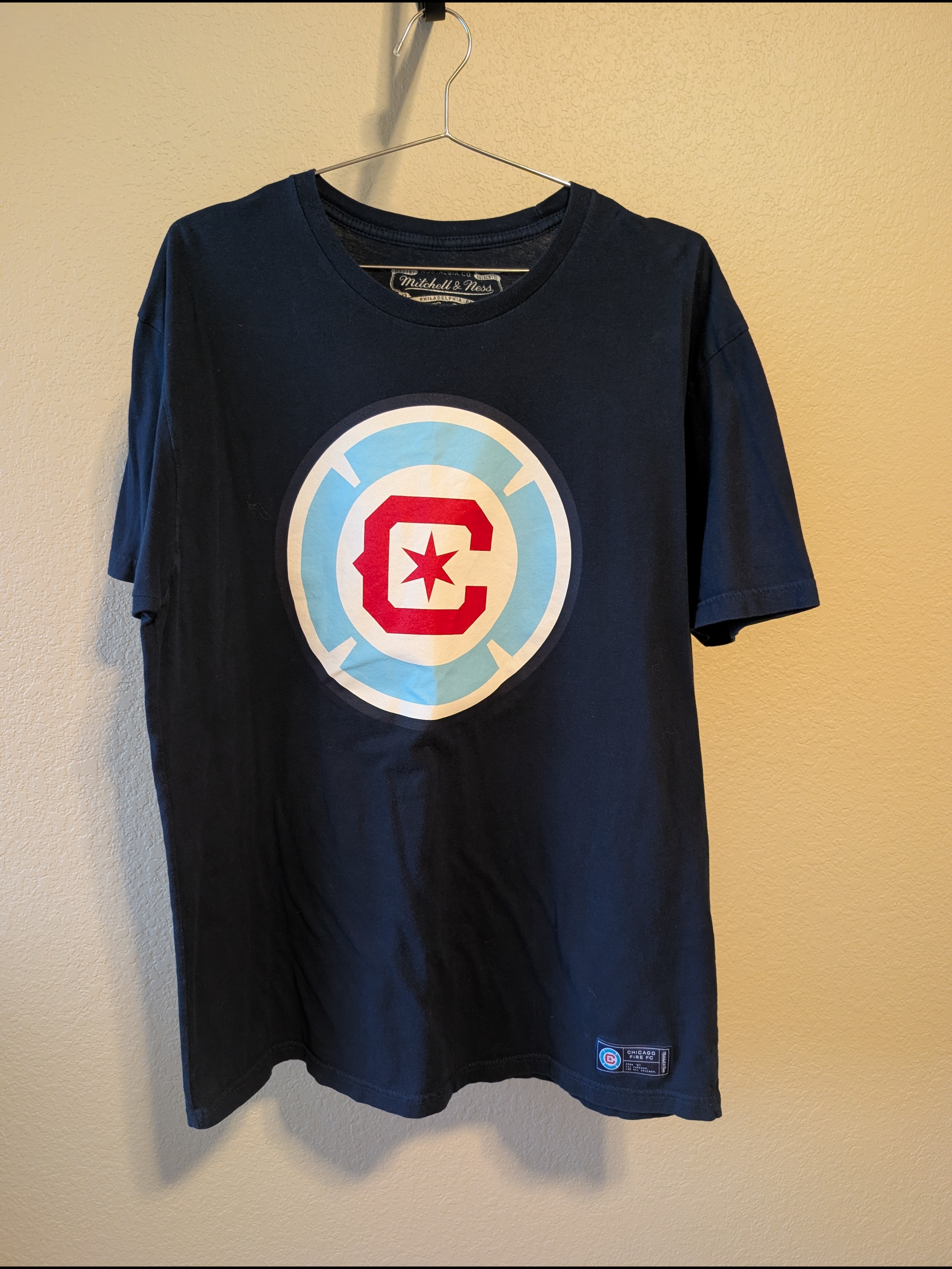 Mitchell & Ness Navy Short Sleeve Tee With Center Crest